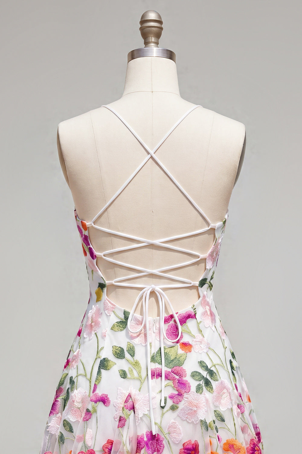 Pink Red Flower Spaghetti Straps A Line Short Homecoming Dress