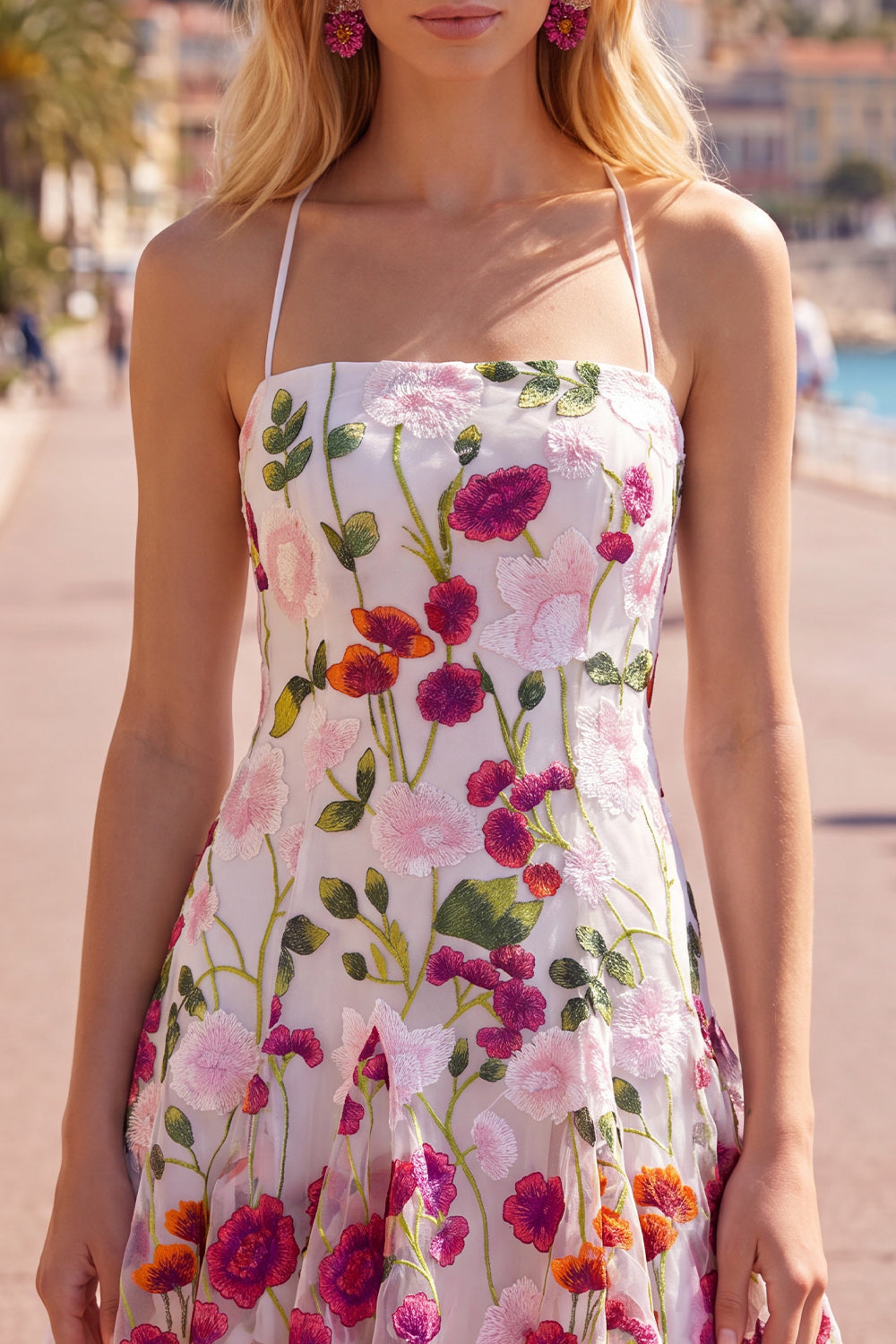 Pink Red Flower Spaghetti Straps A Line Short Homecoming Dress