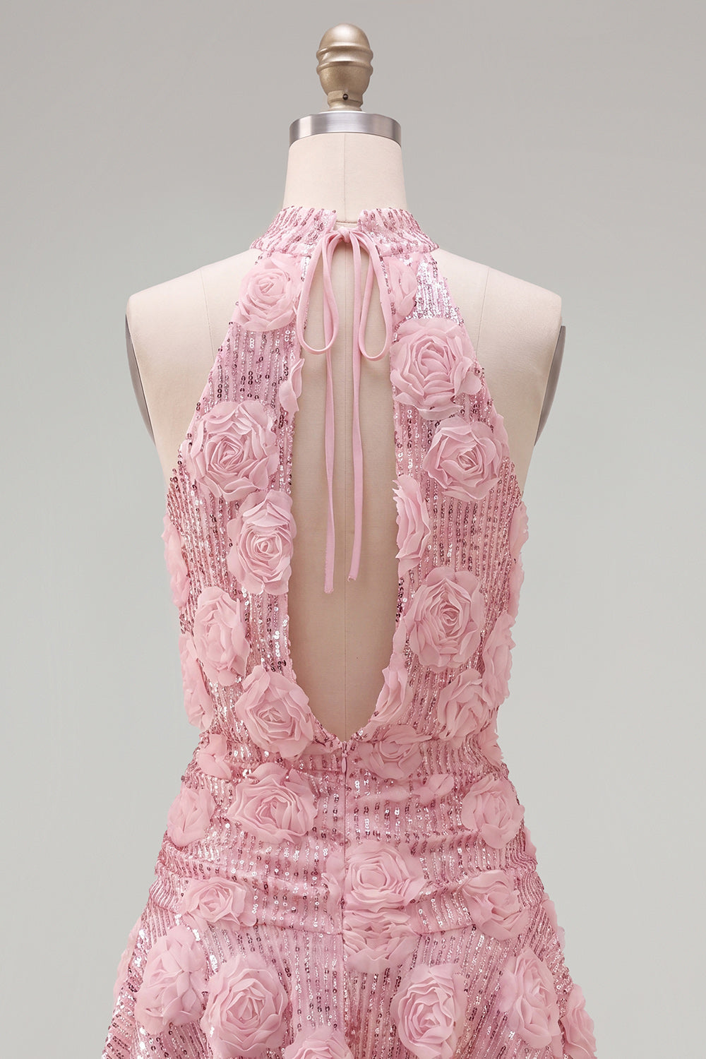 Sparkly Pink Sequin A Line Floral Short Homecoming Dress with Ruffles
