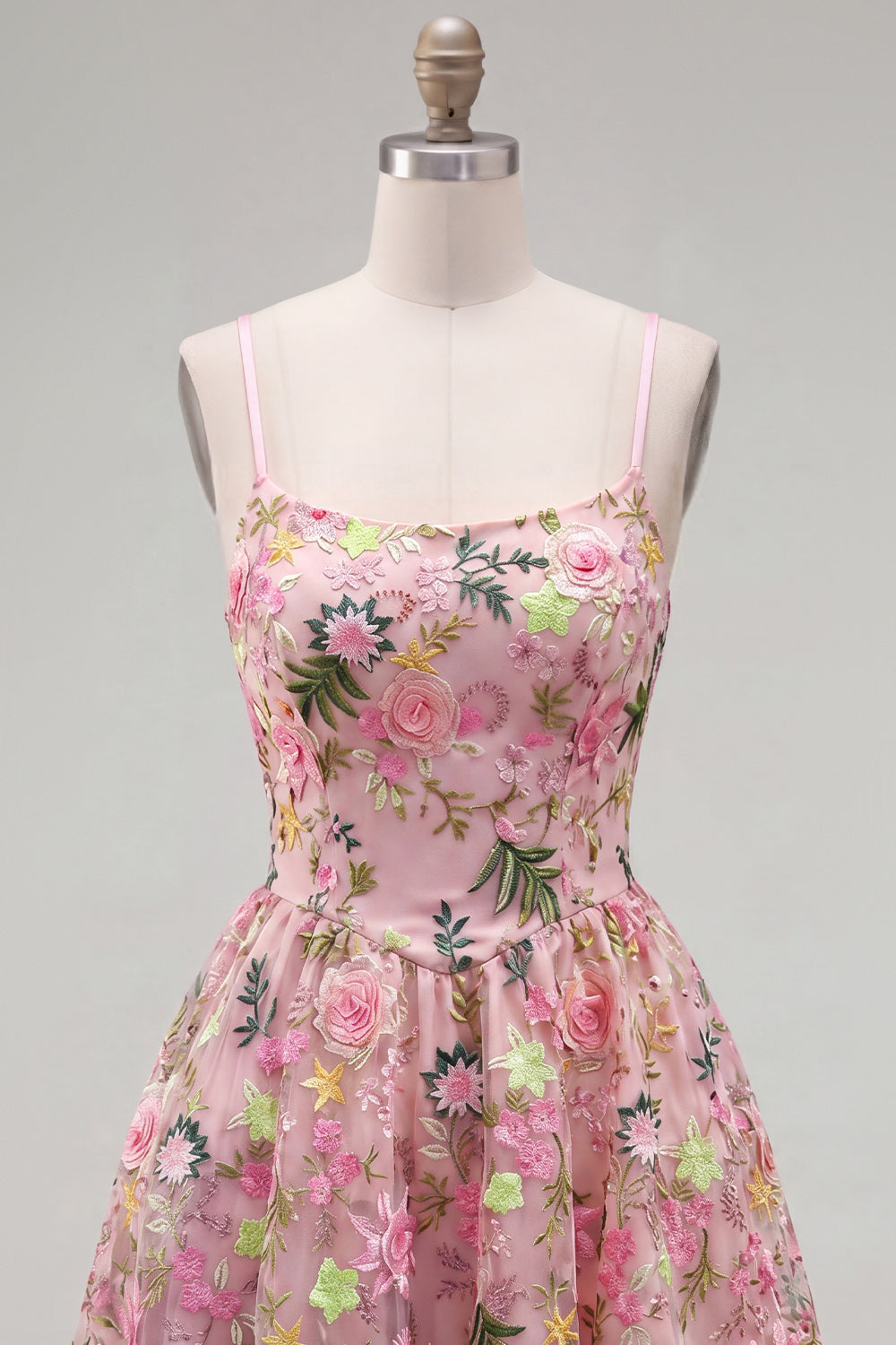 Pink Short Floral Spaghetti Straps A Line Homecoming Dress with Pockets