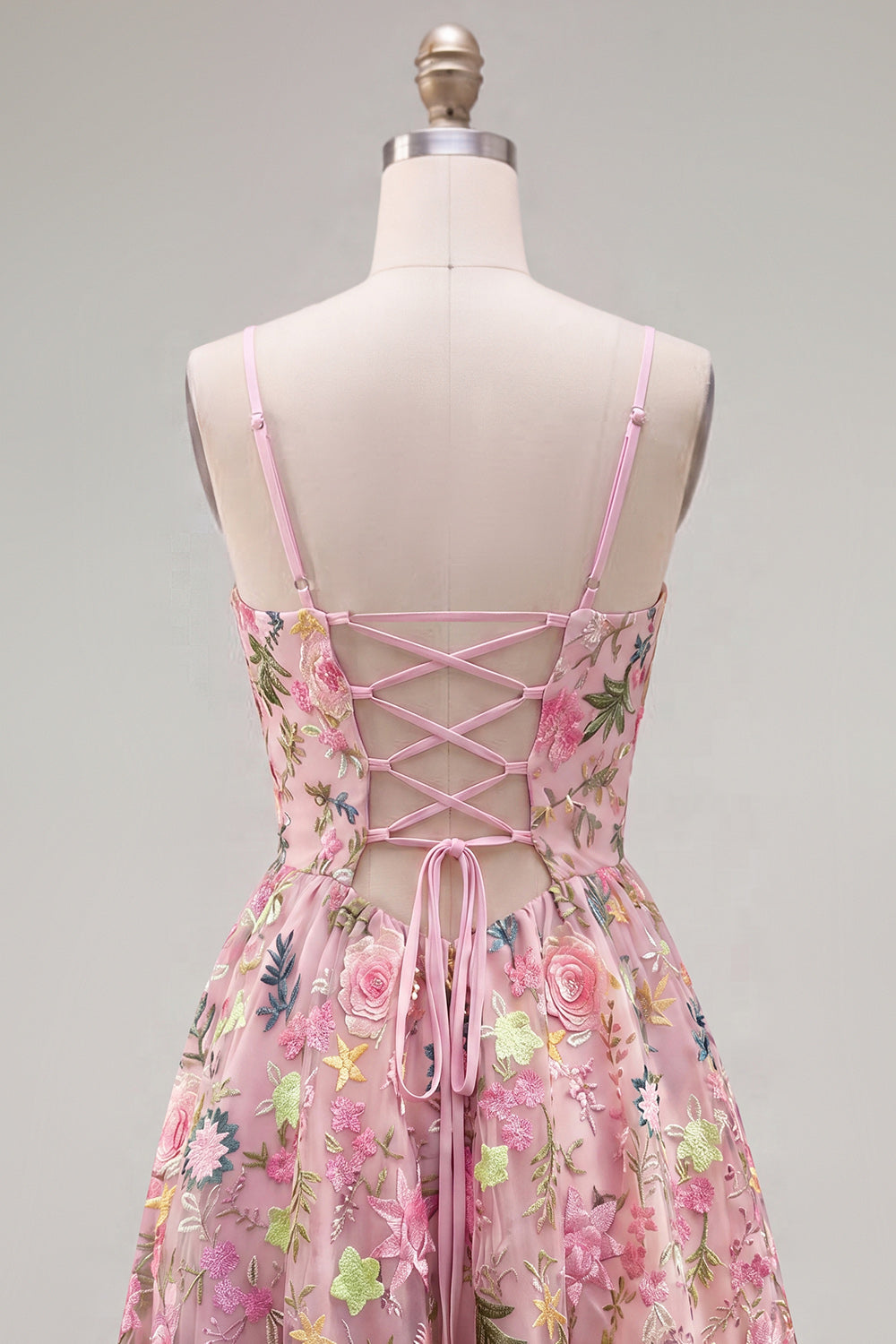 Pink Short Floral Spaghetti Straps A Line Homecoming Dress with Pockets