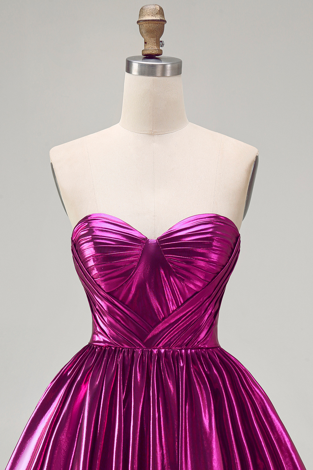 Fuchsia Ruched Metallic High-Low 80s Homecoming Dress with Pockets