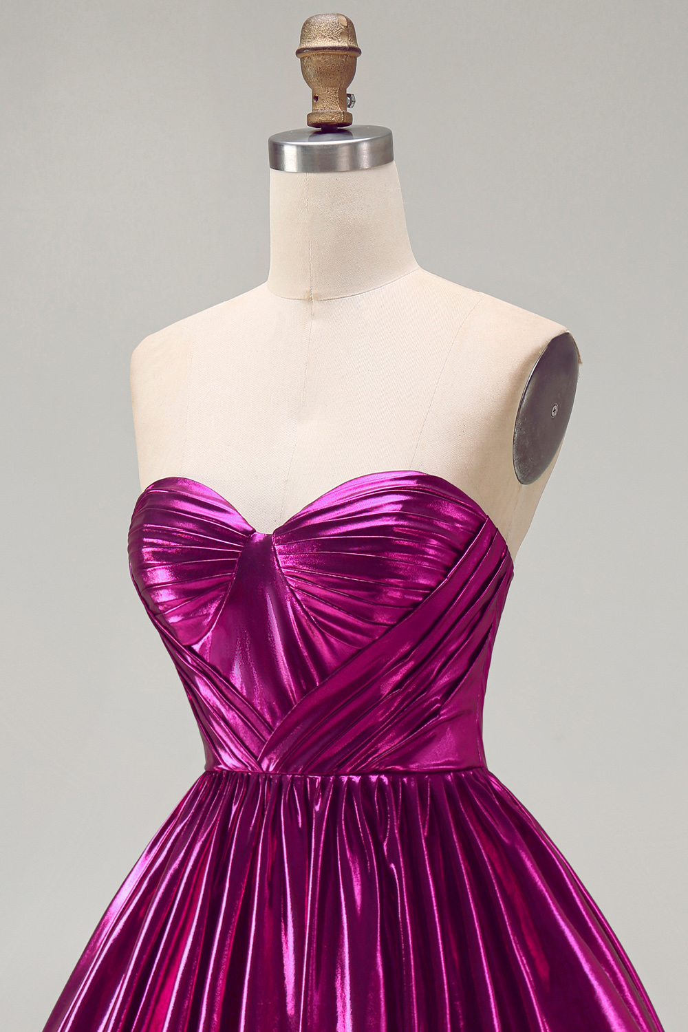 Fuchsia Ruched Metallic High-Low 80s Homecoming Dress with Pockets