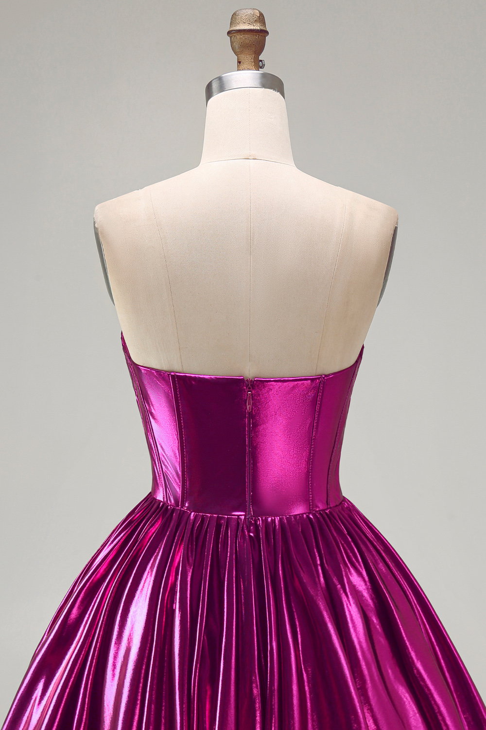 Fuchsia Ruched Metallic High-Low 80s Homecoming Dress with Pockets