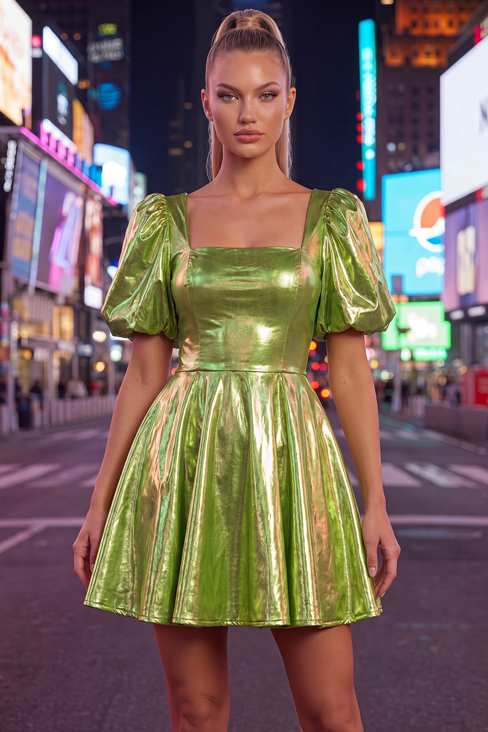 Hot Pink Metallic A-Line Short 80s Homecoming Dress with Sleeves