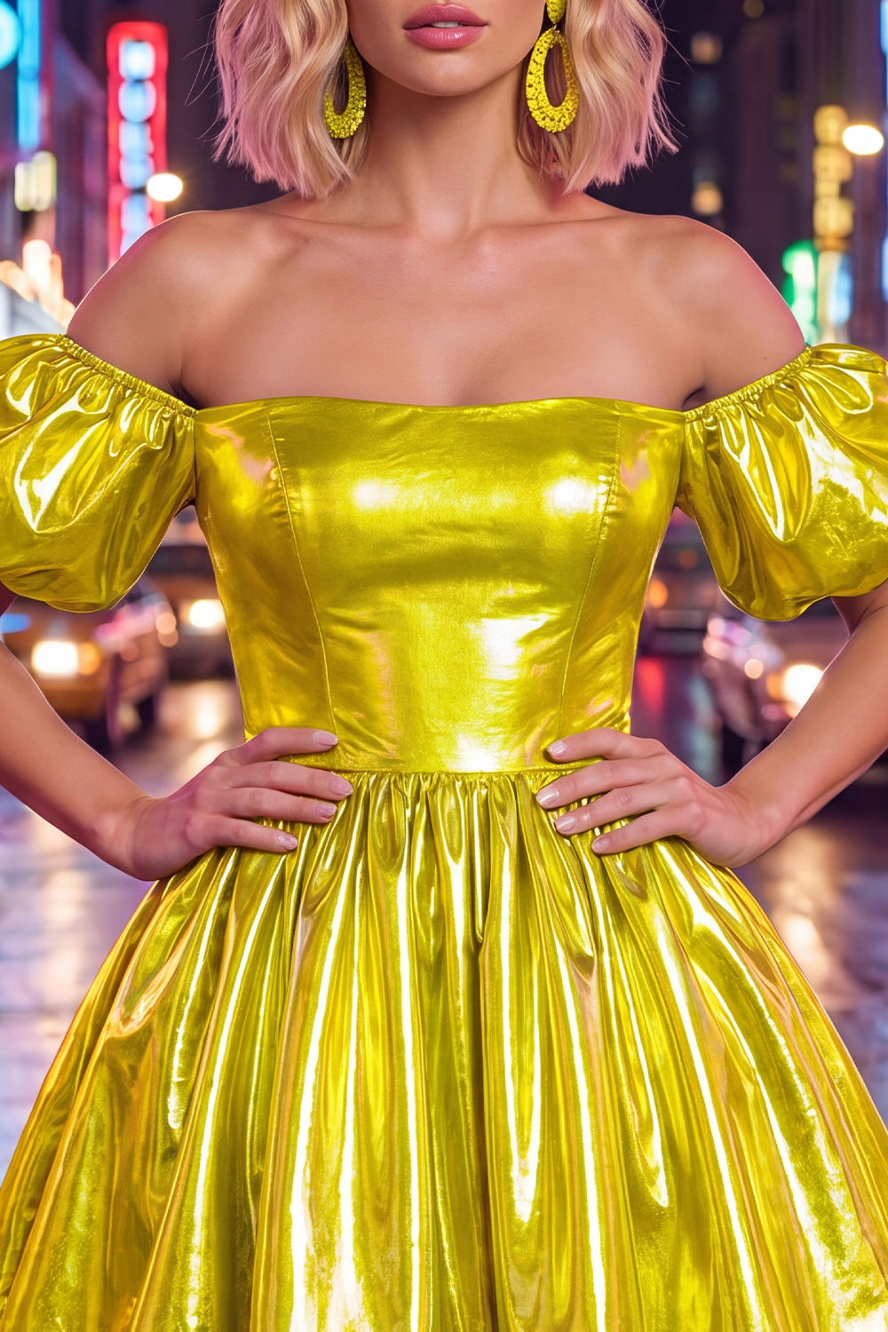Fuchsia Metallic A-Line Short 80s Homecoming Dress with Sleeves