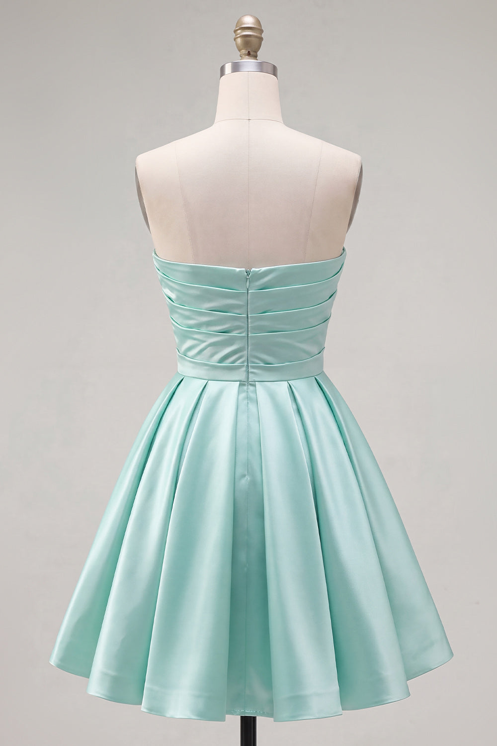 Navy Ruched Strapless A-Line Satin Short 80s Homecoming Dress
