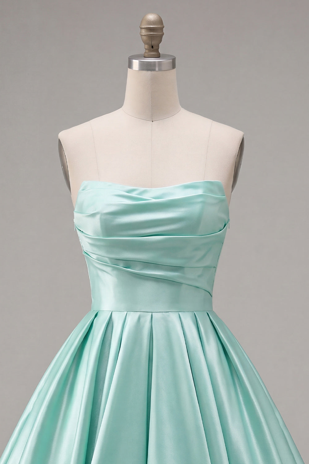 Navy Ruched Strapless A-Line Satin Short 80s Homecoming Dress