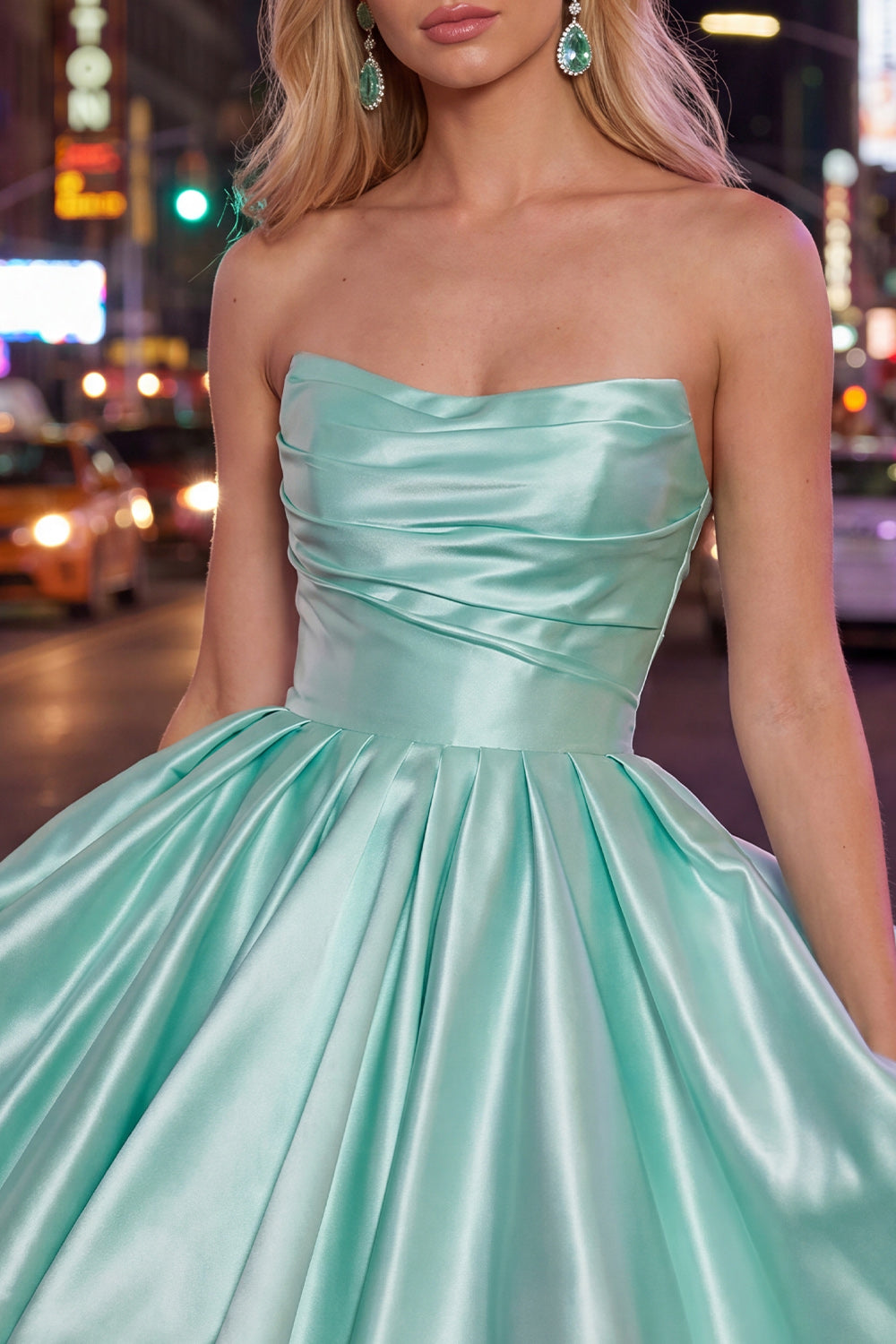 Navy Ruched Strapless A-Line Satin Short 80s Homecoming Dress