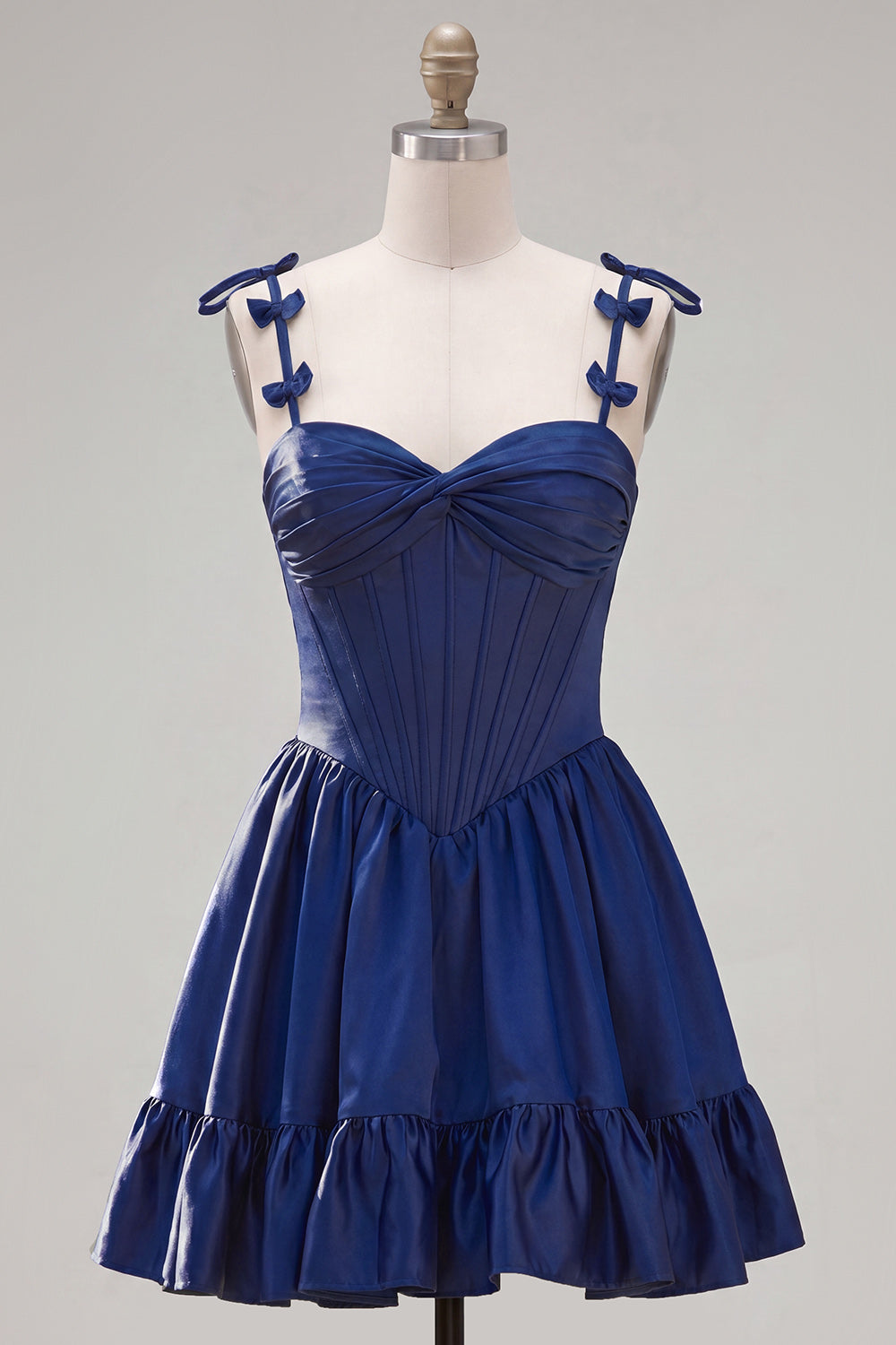 Navy Ruffled A-Line Corset Short Homecoming Dress with Bows
