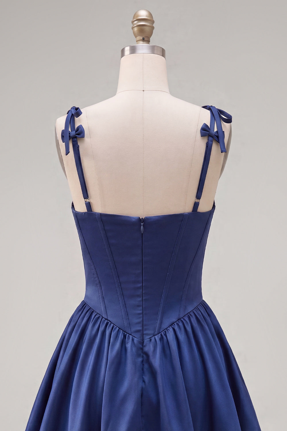 Navy Ruffled A-Line Corset Short Homecoming Dress with Bows