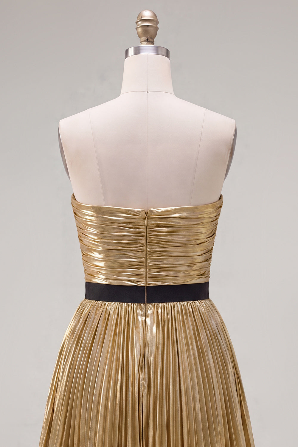 Golden Metallic Pleated Short A-Line Homecoming Dress with Bow