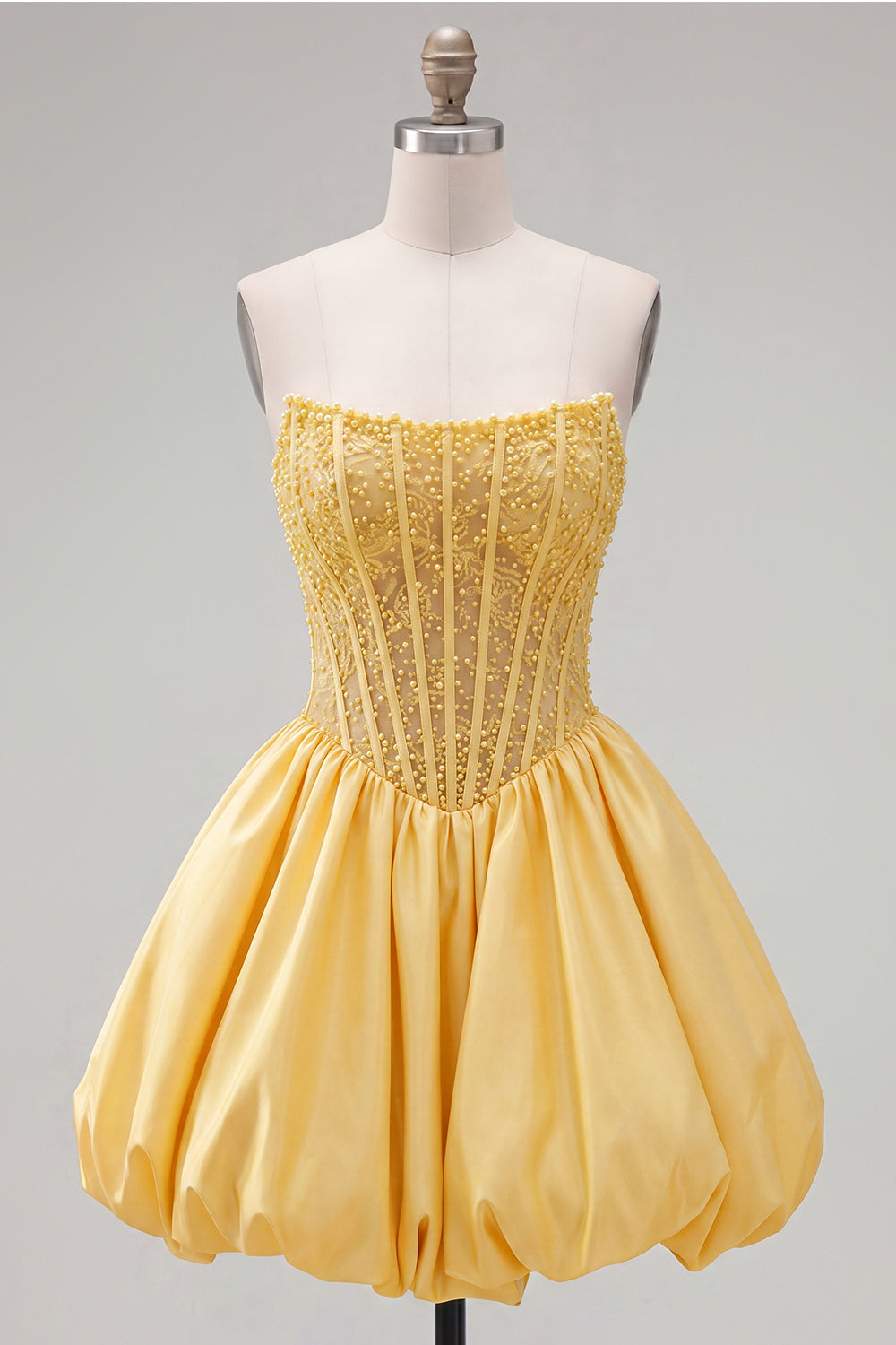 Yellow Strapless Corset Beaded A-Line Short Homecoming Dress