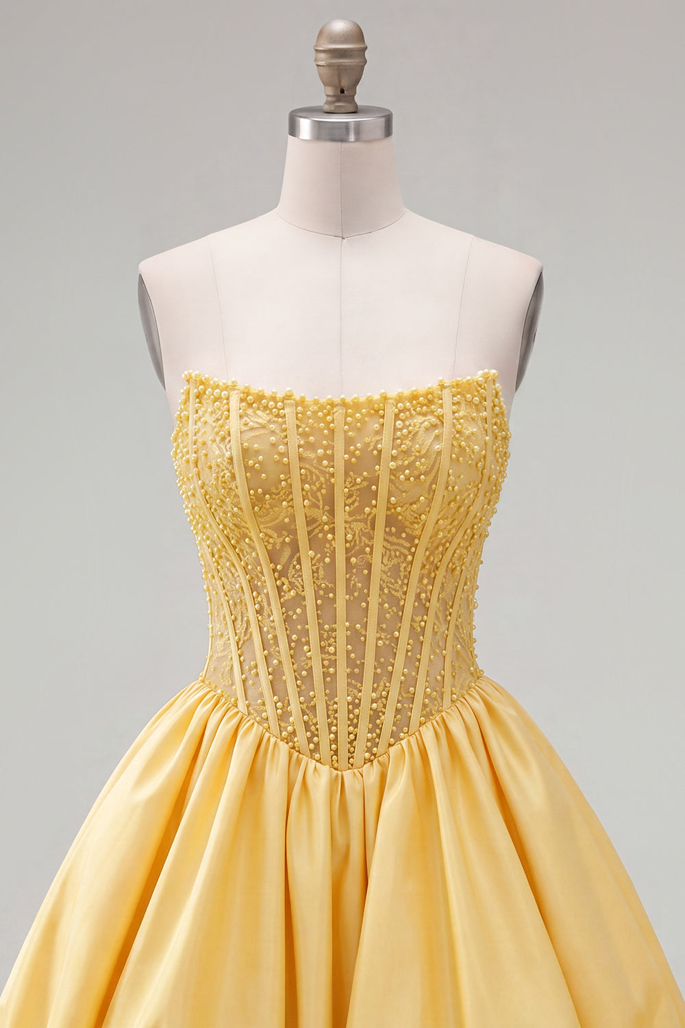 Yellow Strapless Corset Beaded A-Line Short Homecoming Dress