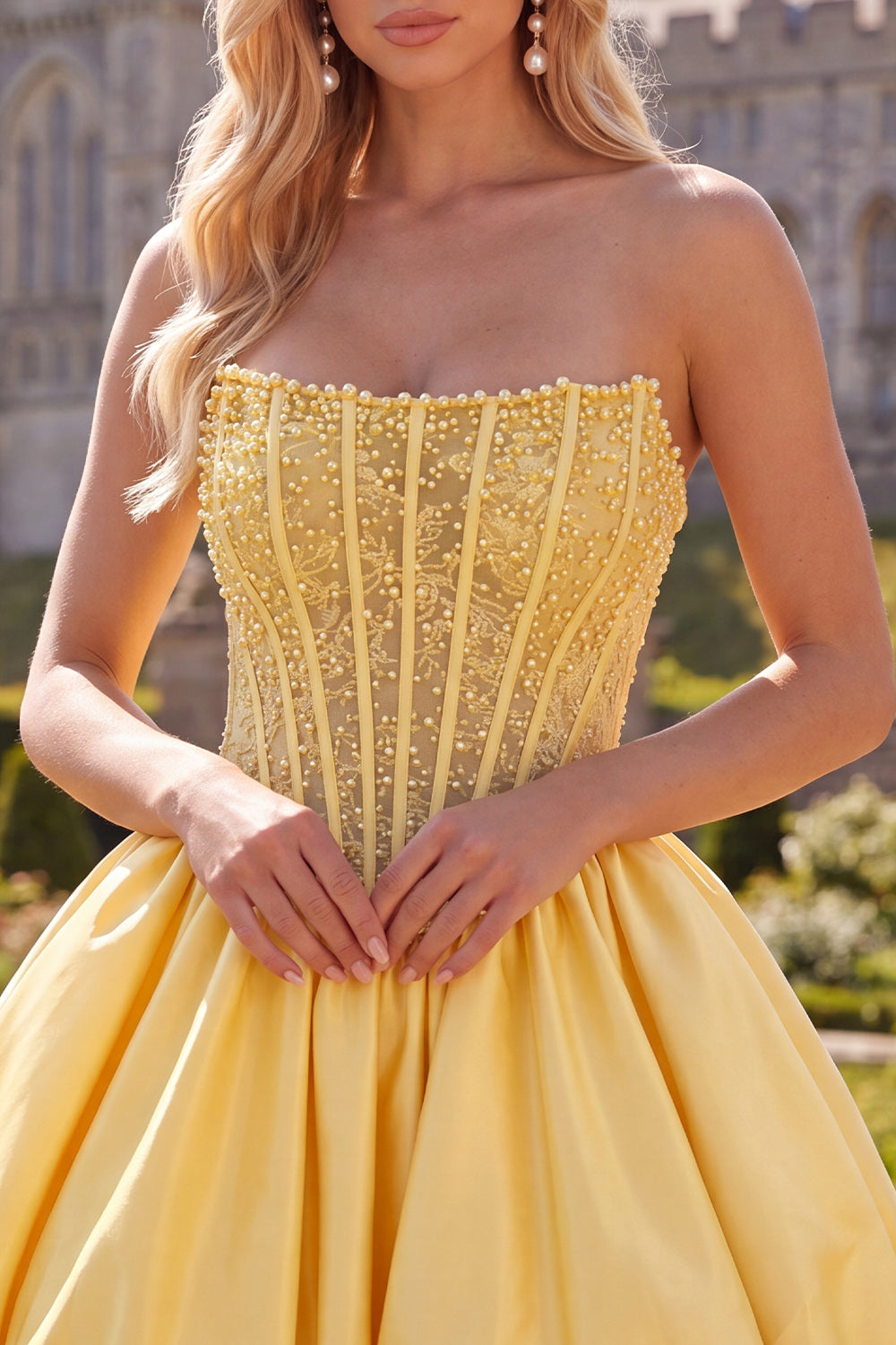 Yellow Strapless Corset Beaded A-Line Short Homecoming Dress