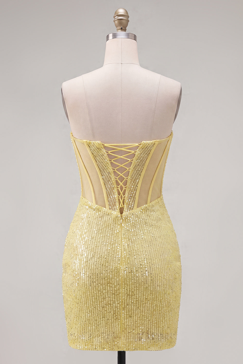 Sparkly Yellow Corset Sequin Tight Short Homecoming Dress