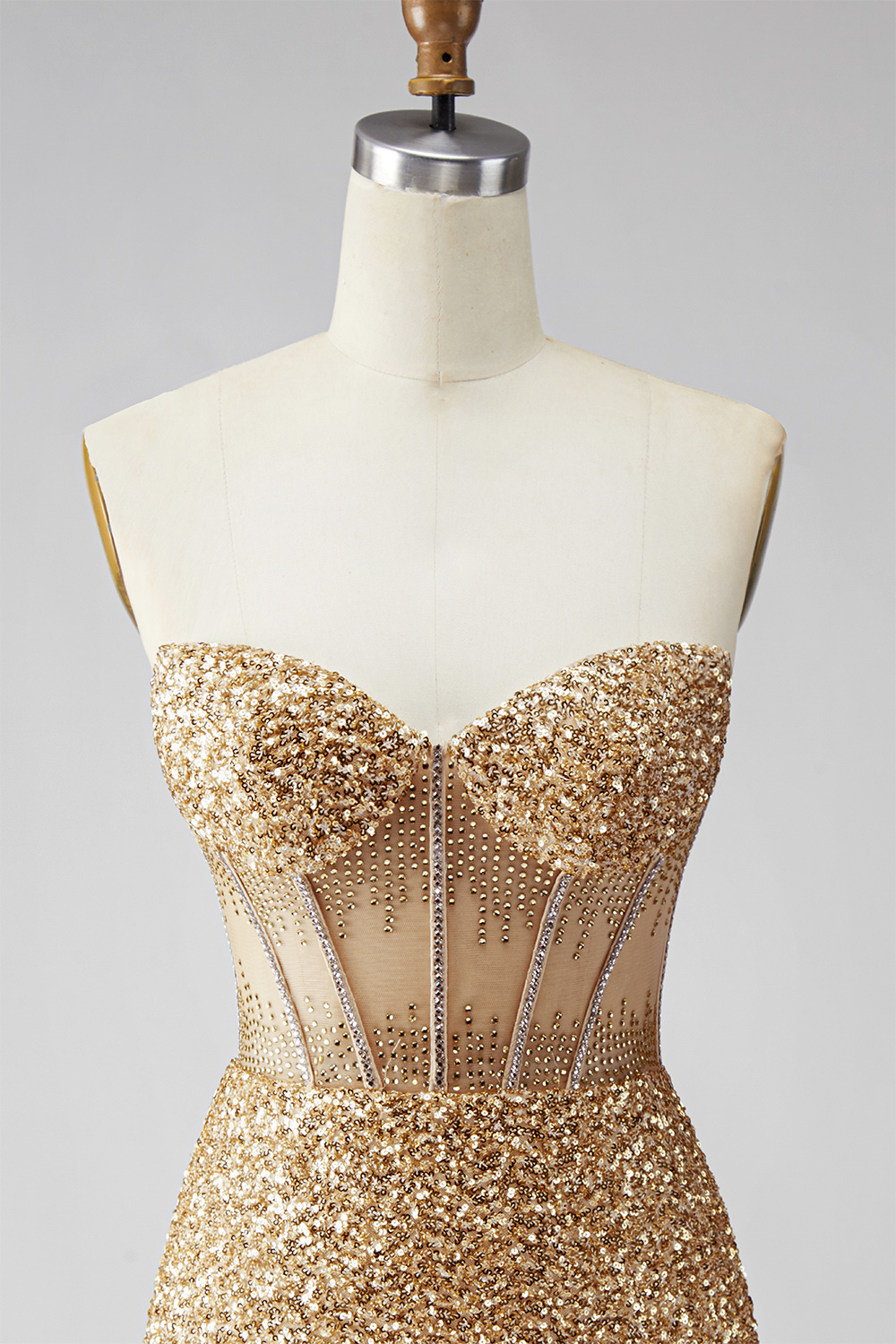 Sparkly Golden Corset Sequin Tight Short Homecoming Dress