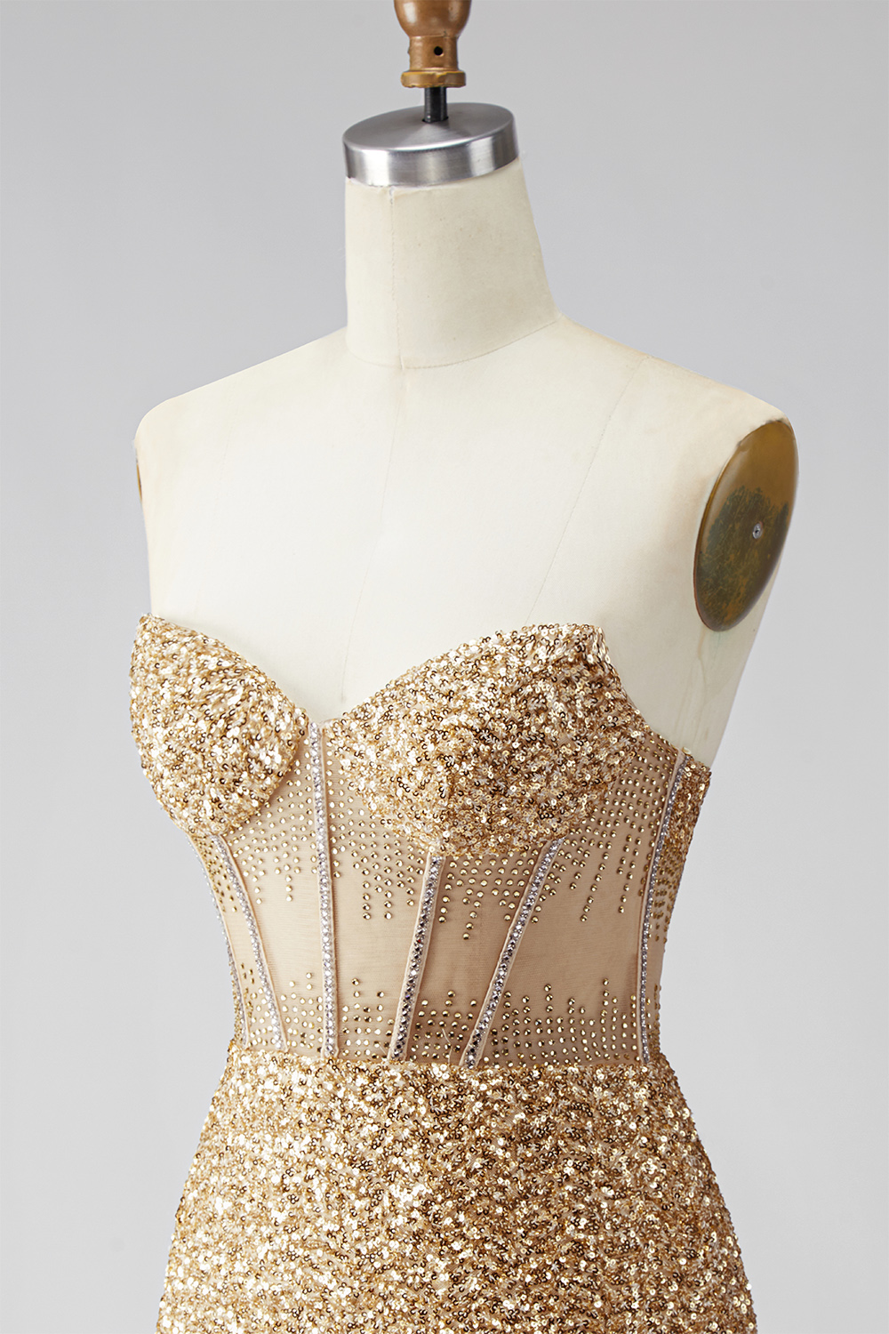 Sparkly Golden Corset Sequin Tight Short Homecoming Dress