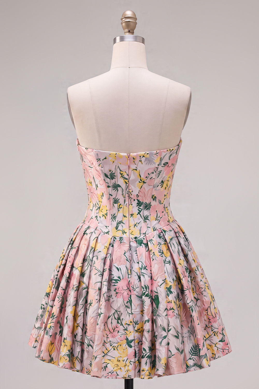 Grey Corset Jacquard A-Line Short Homecoming Dress with Bow