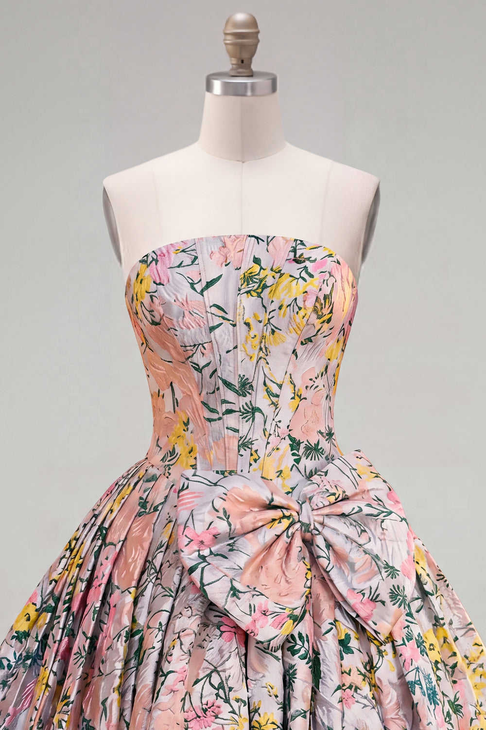 Grey Corset Jacquard A-Line Short Homecoming Dress with Bow