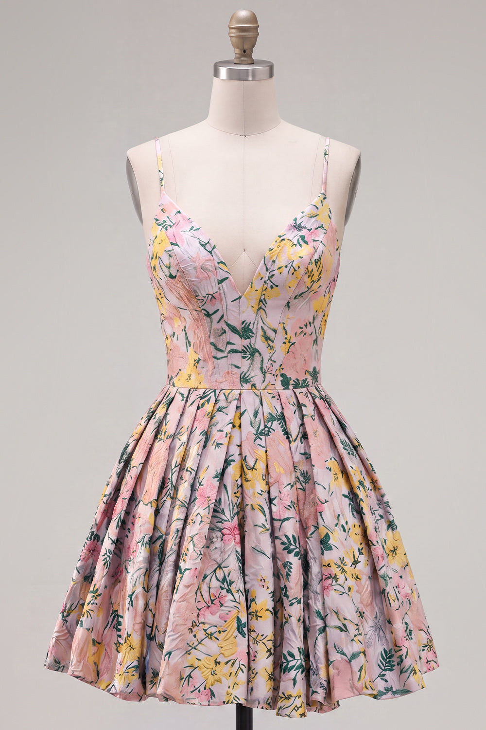 Grey Corset Jacquard Ruched A-Line Short Homecoming Dress