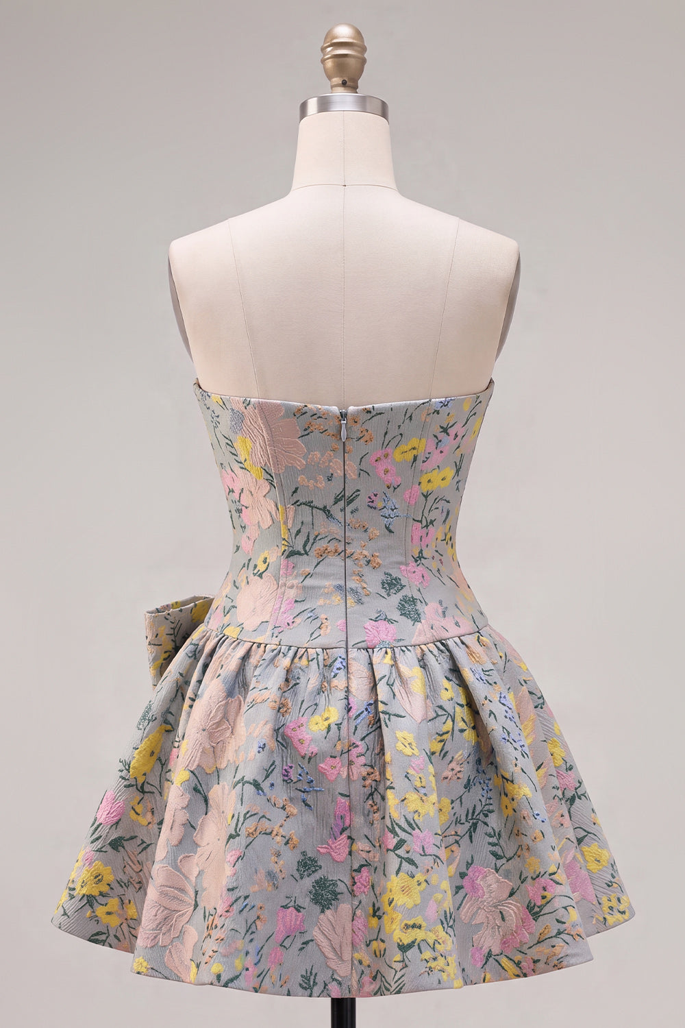Grey Corset Jacquard A-Line Short Homecoming Dress with Bow