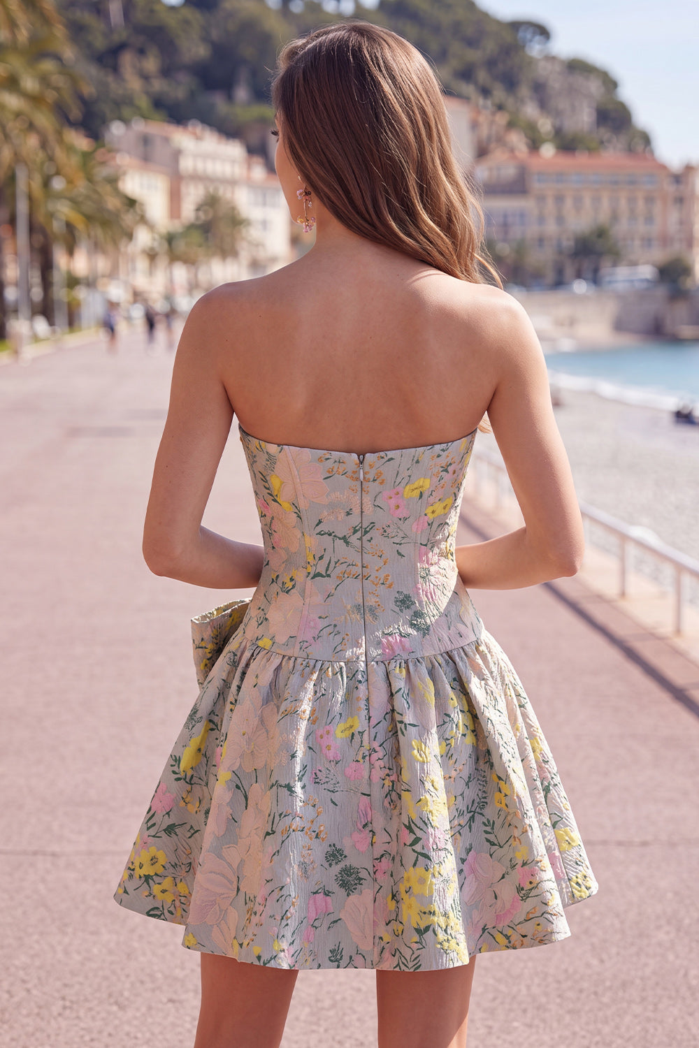 Grey Corset Jacquard A-Line Short Homecoming Dress with Bow