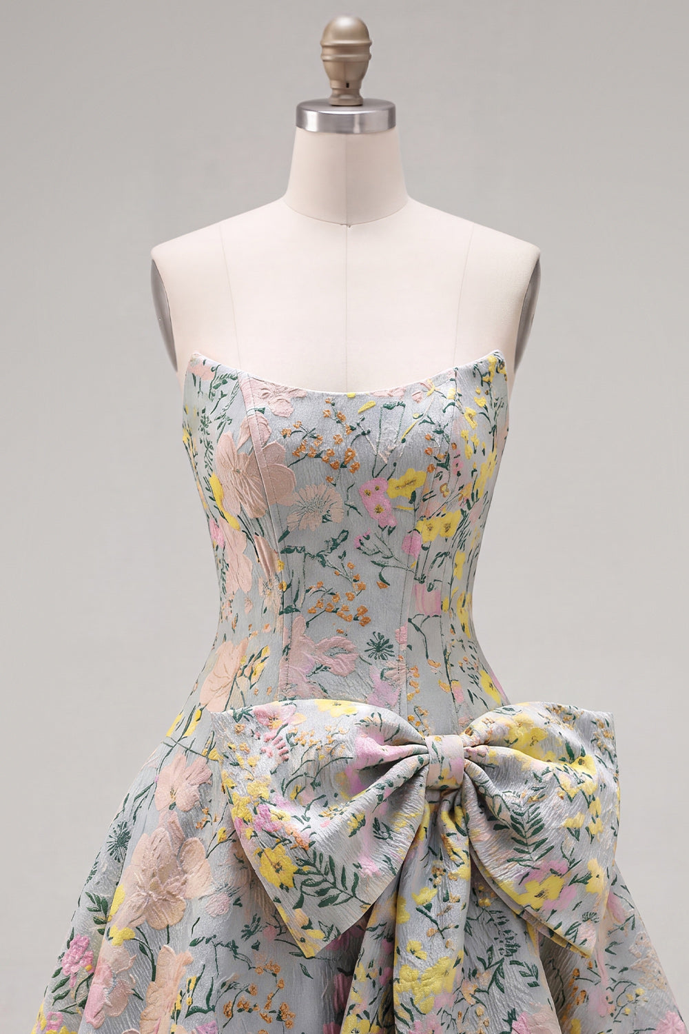 Grey Corset Jacquard A-Line Short Homecoming Dress with Bow