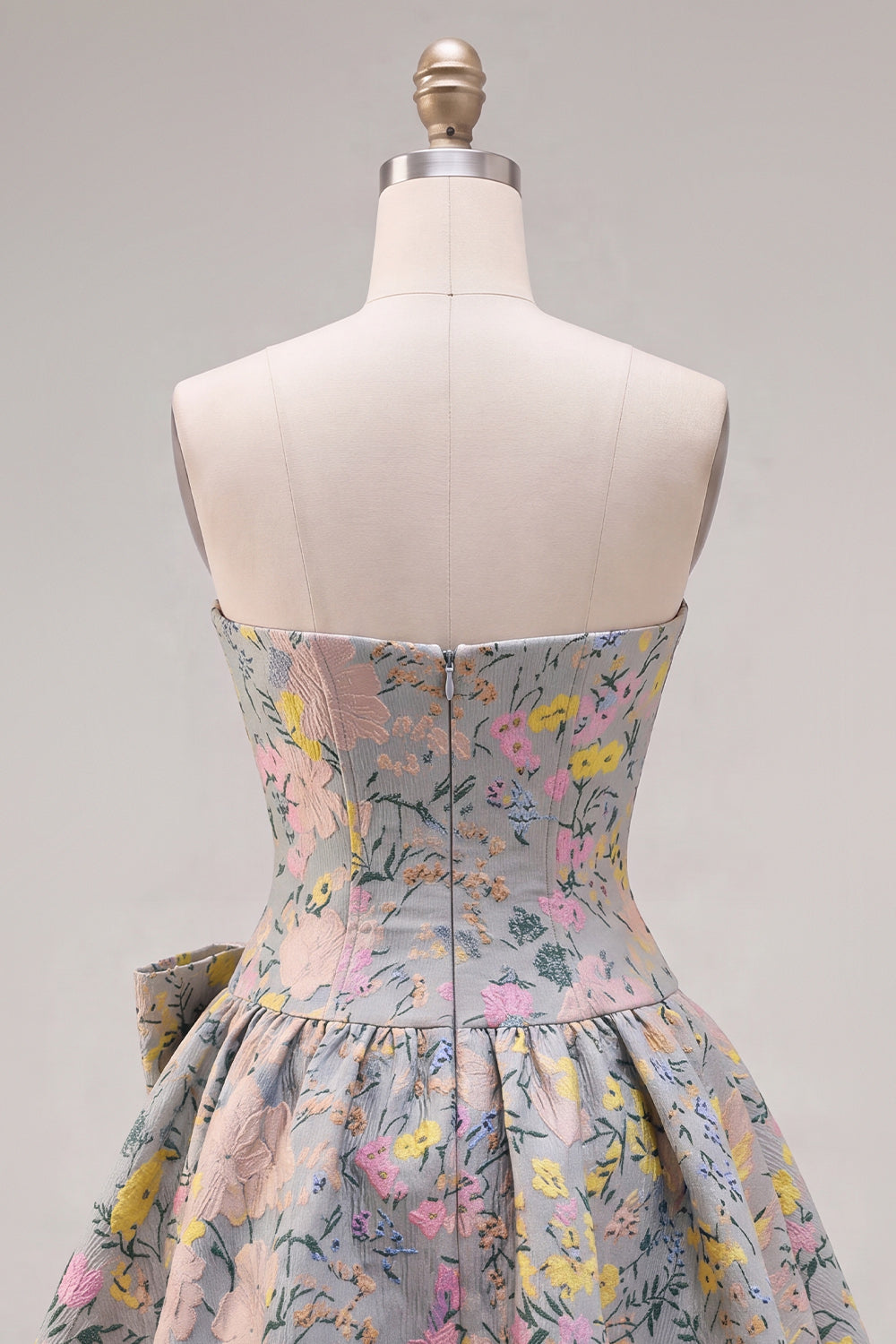 Grey Corset Jacquard A-Line Short Homecoming Dress with Bow