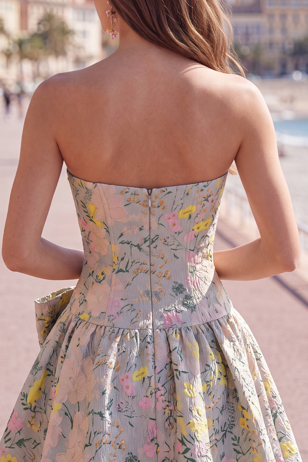 Grey Corset Jacquard A-Line Short Homecoming Dress with Bow