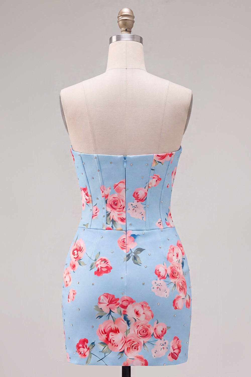 Sparkly Blue Floral Beaded Corset Tight Short Homecoming Dress