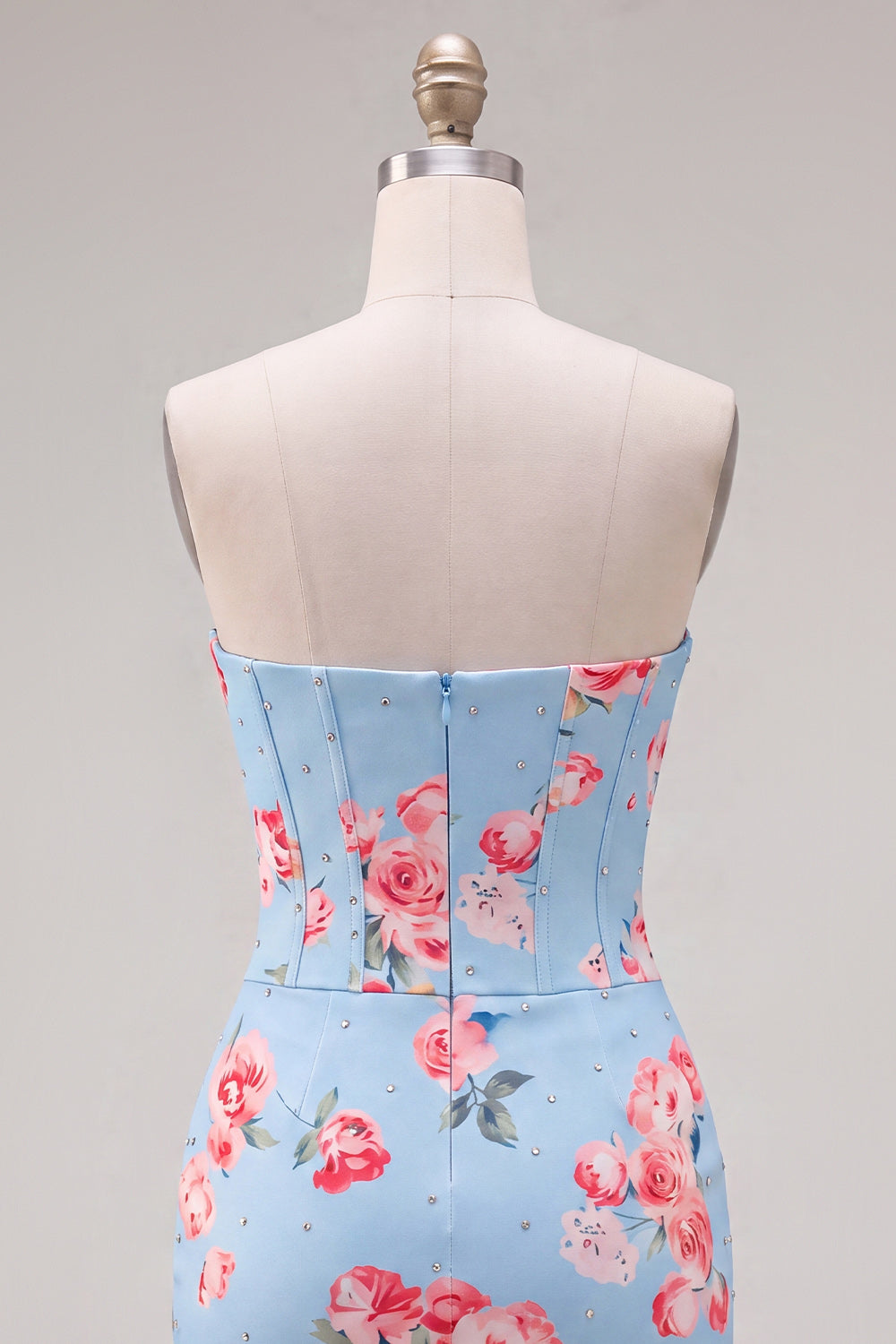 Sparkly Blue Floral Beaded Corset Tight Short Homecoming Dress