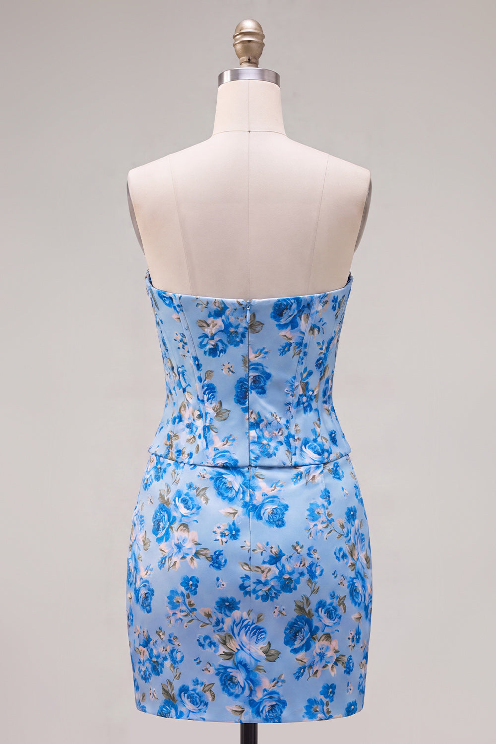 Sparkly Blue Floral Beaded Corset Tight Short Homecoming Dress