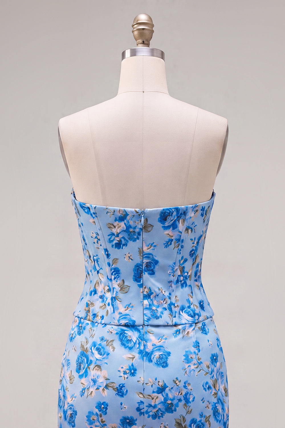 Sparkly Blue Floral Beaded Corset Tight Short Homecoming Dress