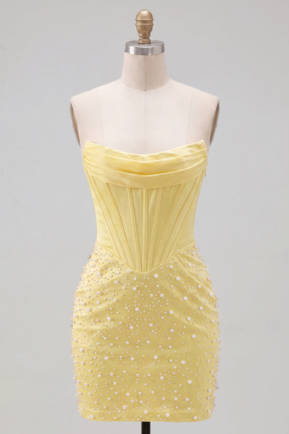 Yellow Corset Tight Beaded Strapless Short Homecoming Dress