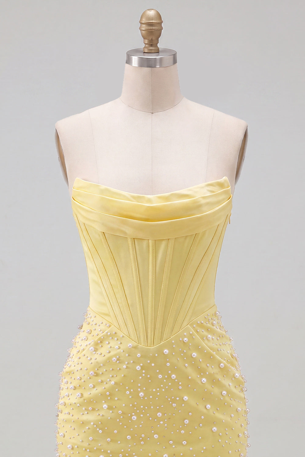 Yellow Corset Tight Beaded Strapless Short Homecoming Dress