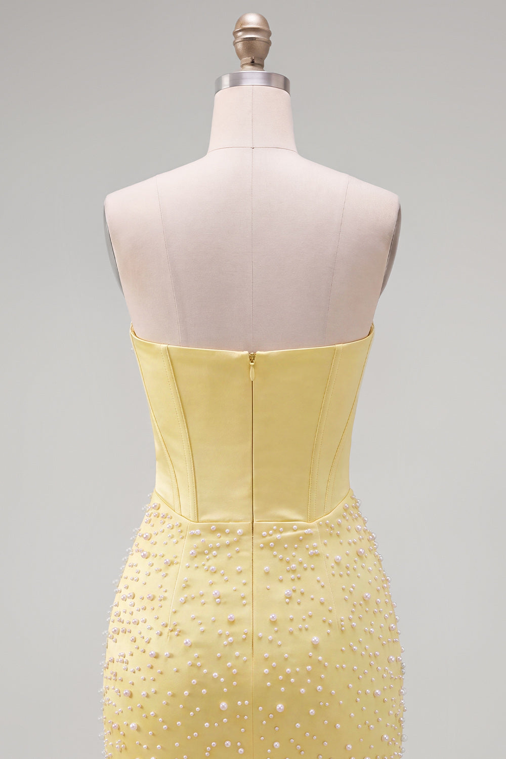 Yellow Corset Tight Beaded Strapless Short Homecoming Dress
