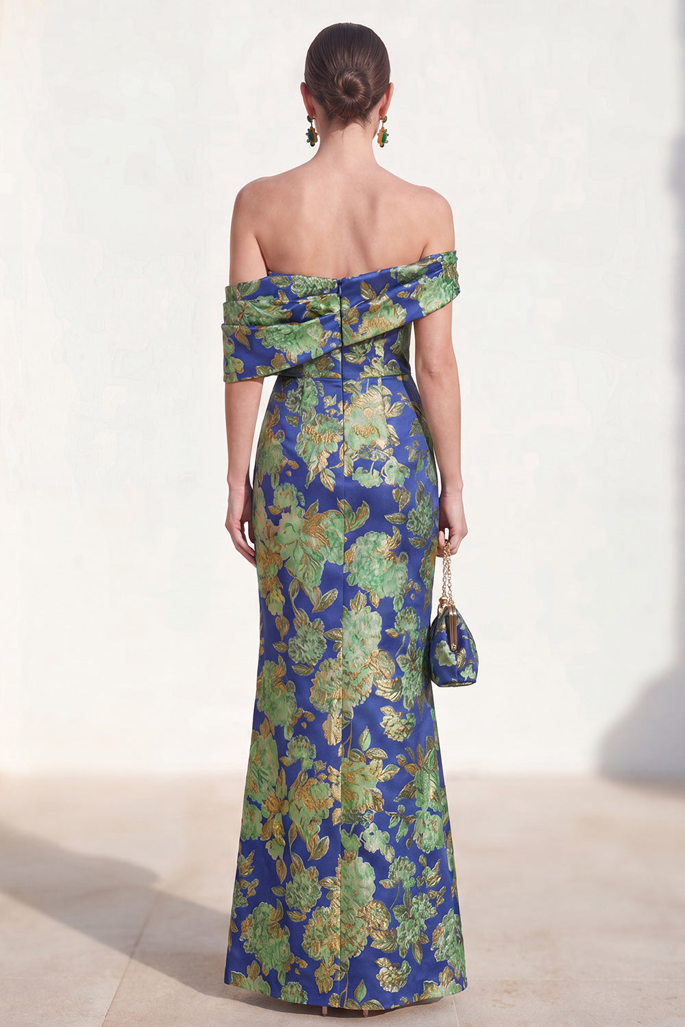 Navy Green Mermaid Floral Long Mother of the Bride Dress