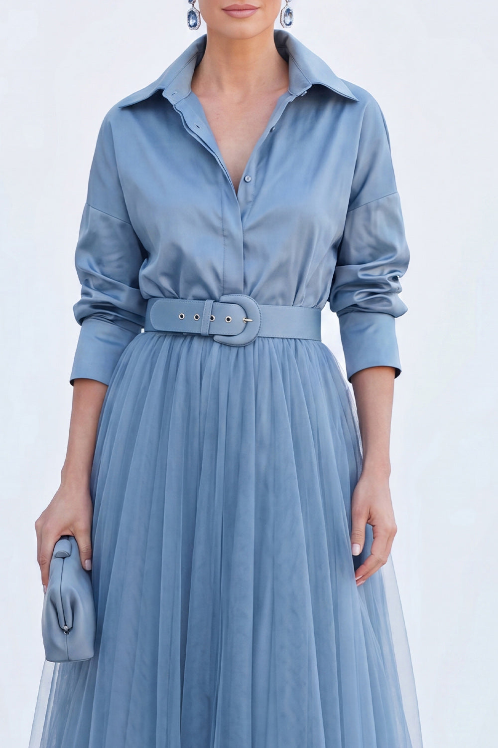 Pink A Line Tulle Long Sleeves Mother of the Bride Dress with Belt