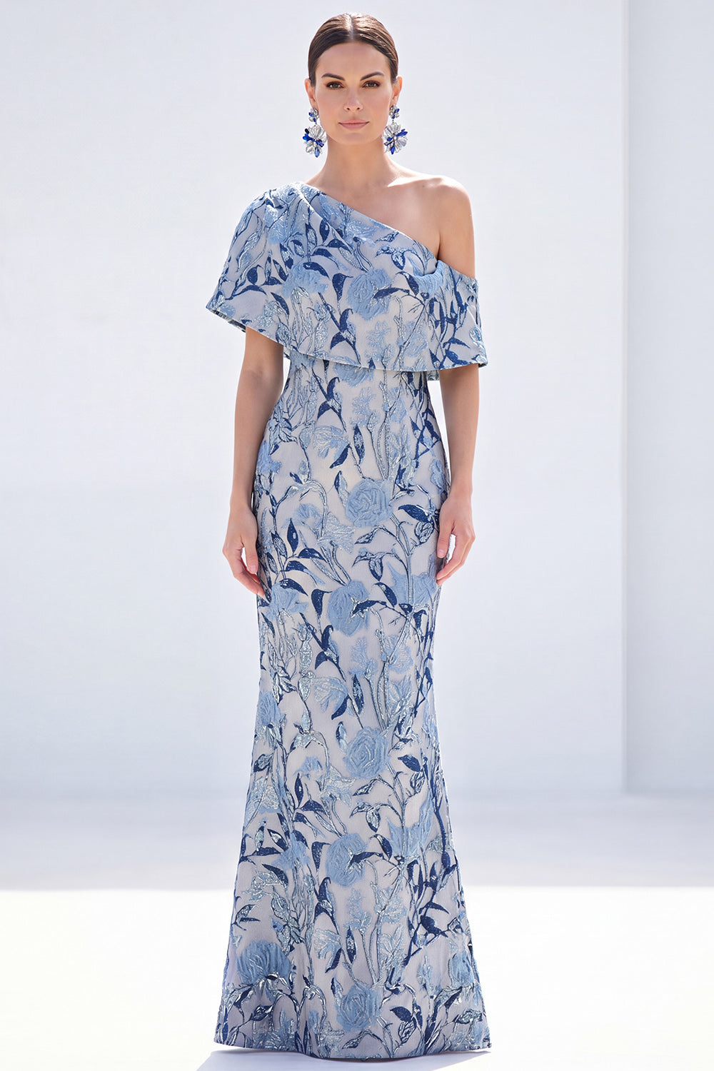 Pink Floral One Shoulder Mermaid Long Mother of the Bride Dress