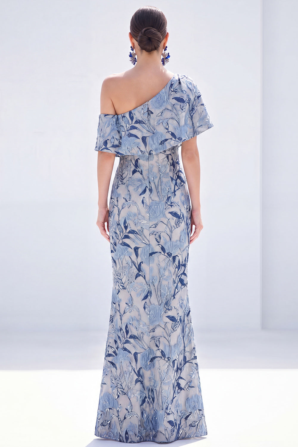 Pink Floral One Shoulder Mermaid Long Mother of the Bride Dress