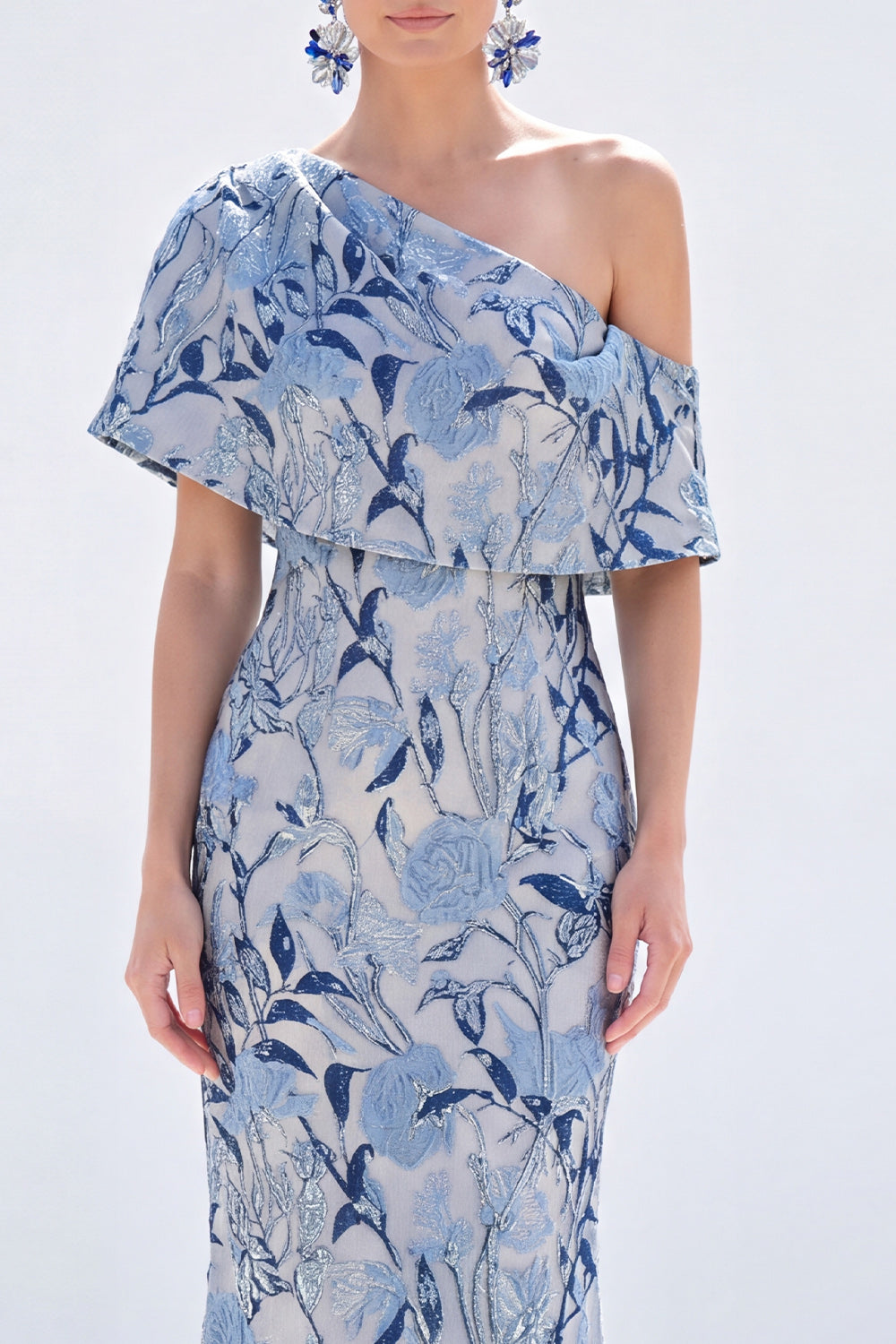 Pink Floral One Shoulder Mermaid Long Mother of the Bride Dress