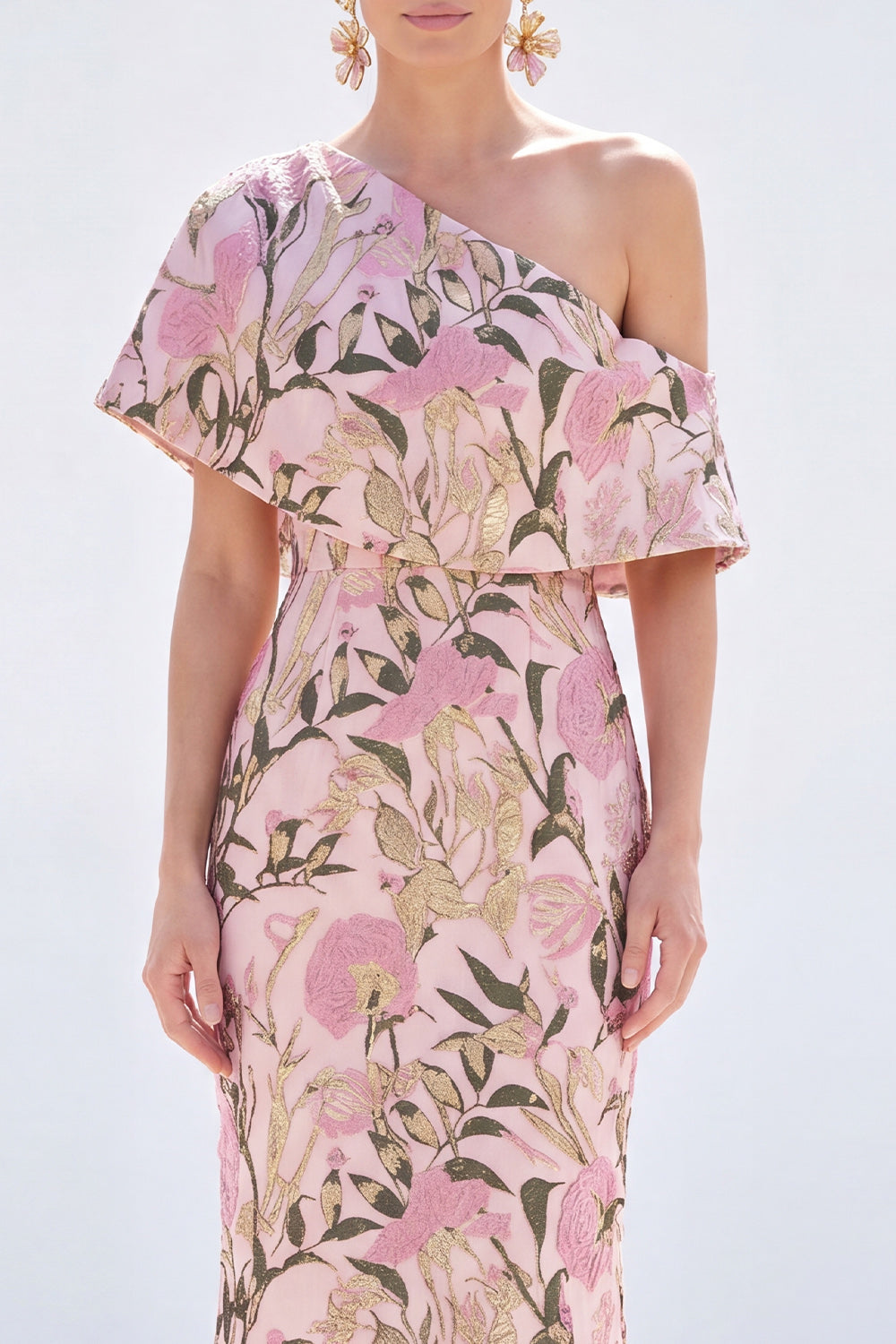 Pink Floral One Shoulder Mermaid Long Mother of the Bride Dress