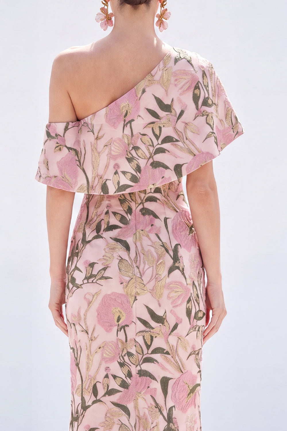 Pink Floral One Shoulder Mermaid Long Mother of the Bride Dress