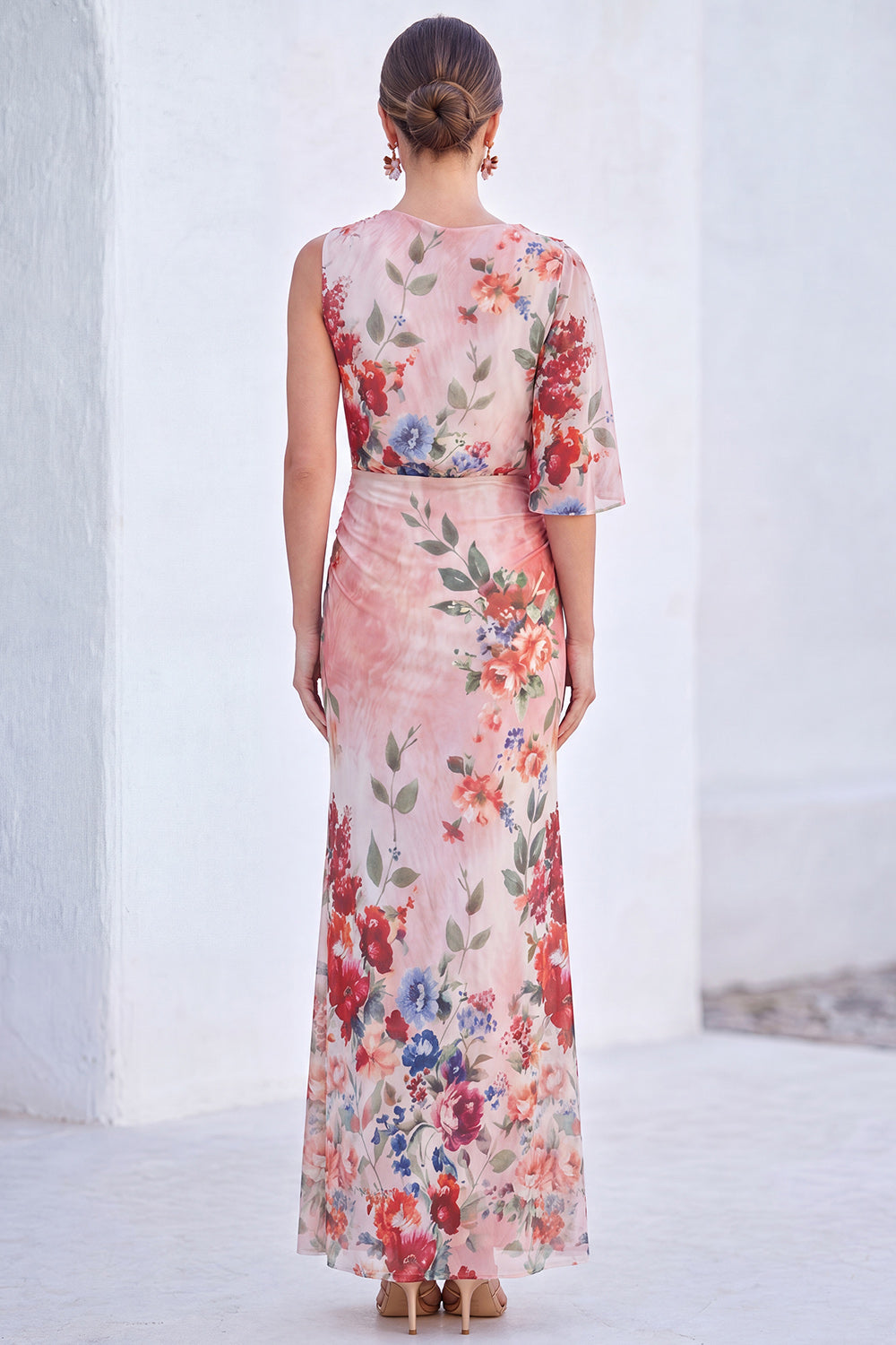 Black Flower Mermaid Boat Neck Long Mother of the Bride Dress with Sleeve