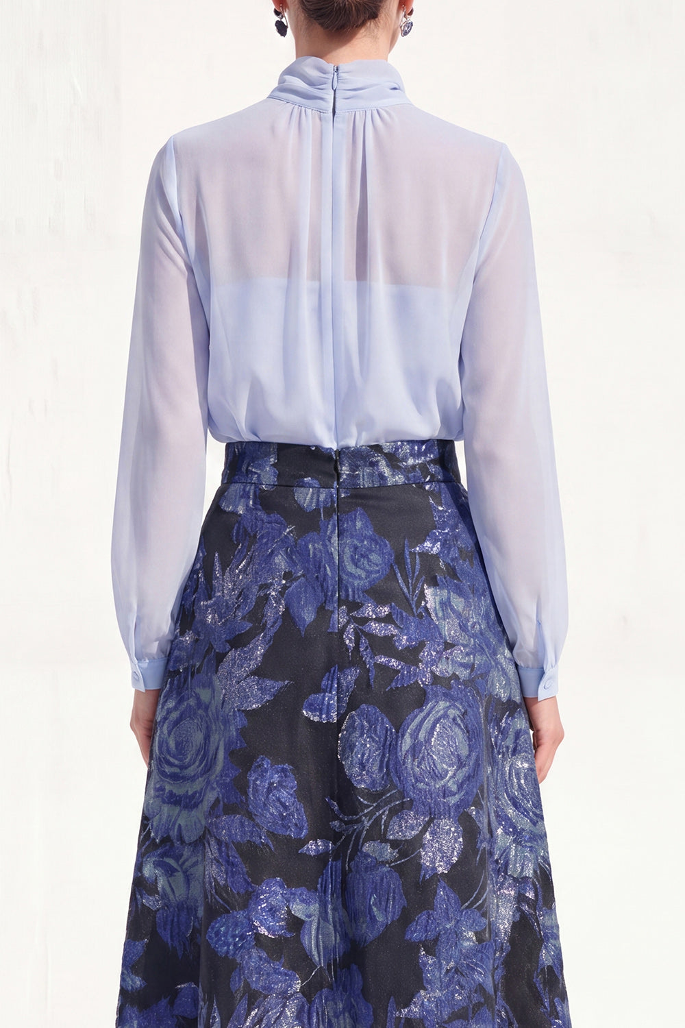 High Neck Purple A Line Floral Long Mother of the Bride Dress with Sleeves