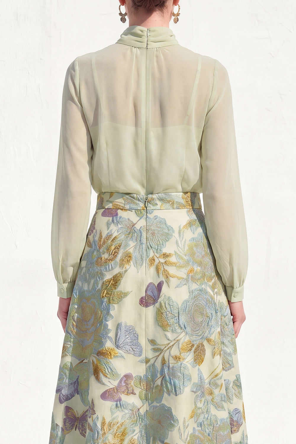 High Neck Purple A Line Floral Long Mother of the Bride Dress with Sleeves