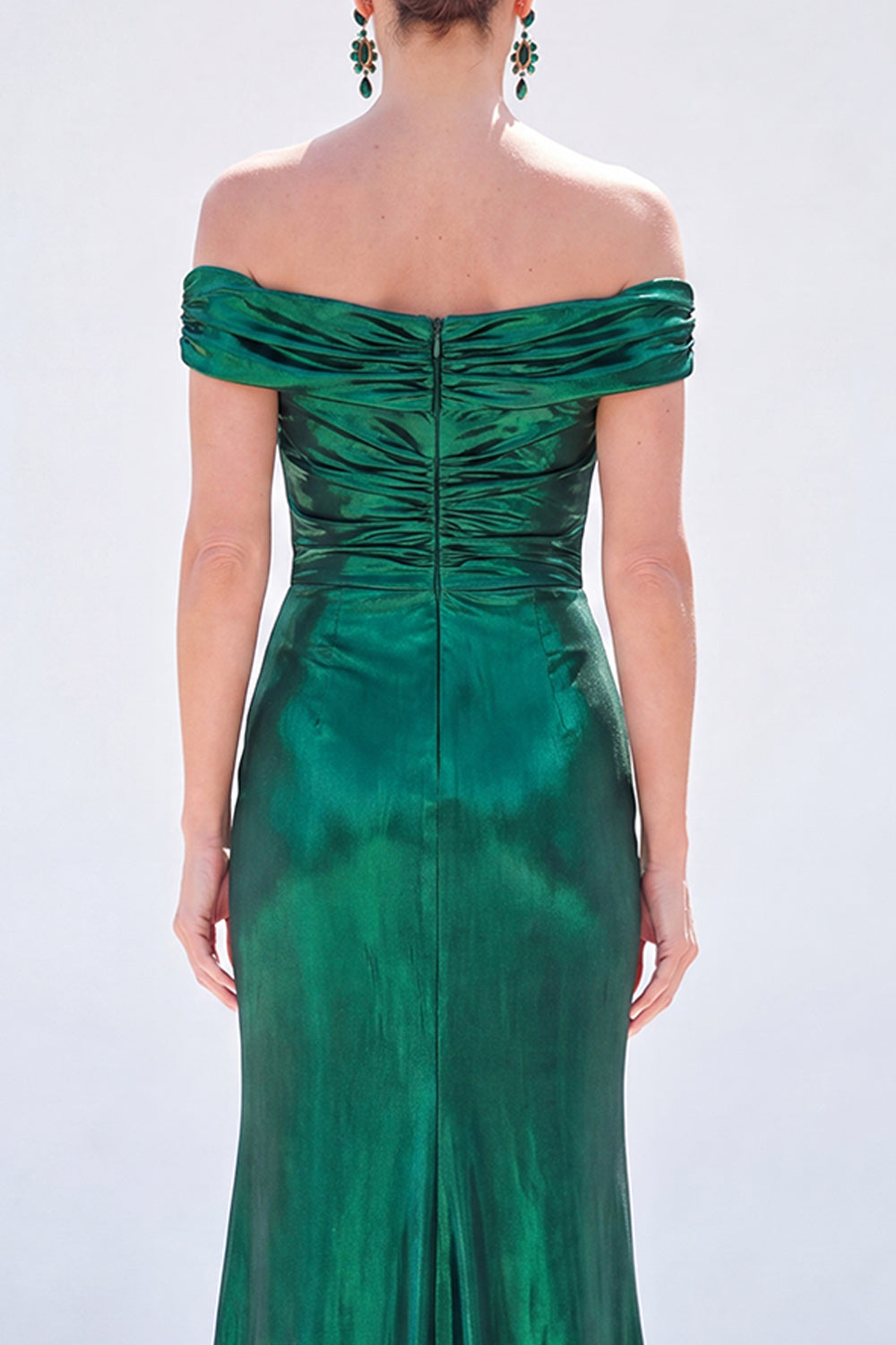 Golden Mermaid Metallic Long Ruched Mother of the Bride Dress with Slit