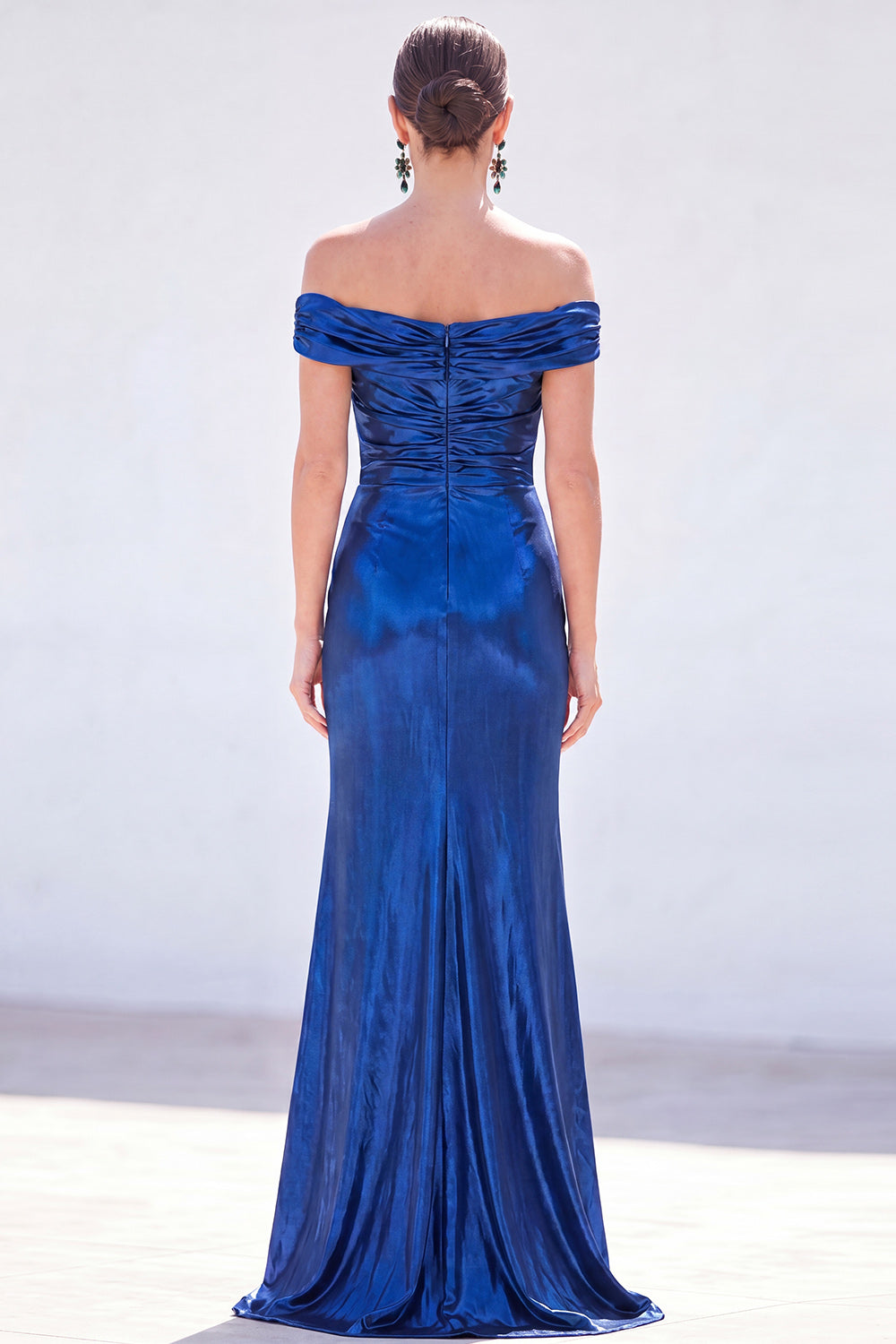 Golden Mermaid Metallic Long Ruched Mother of the Bride Dress with Slit