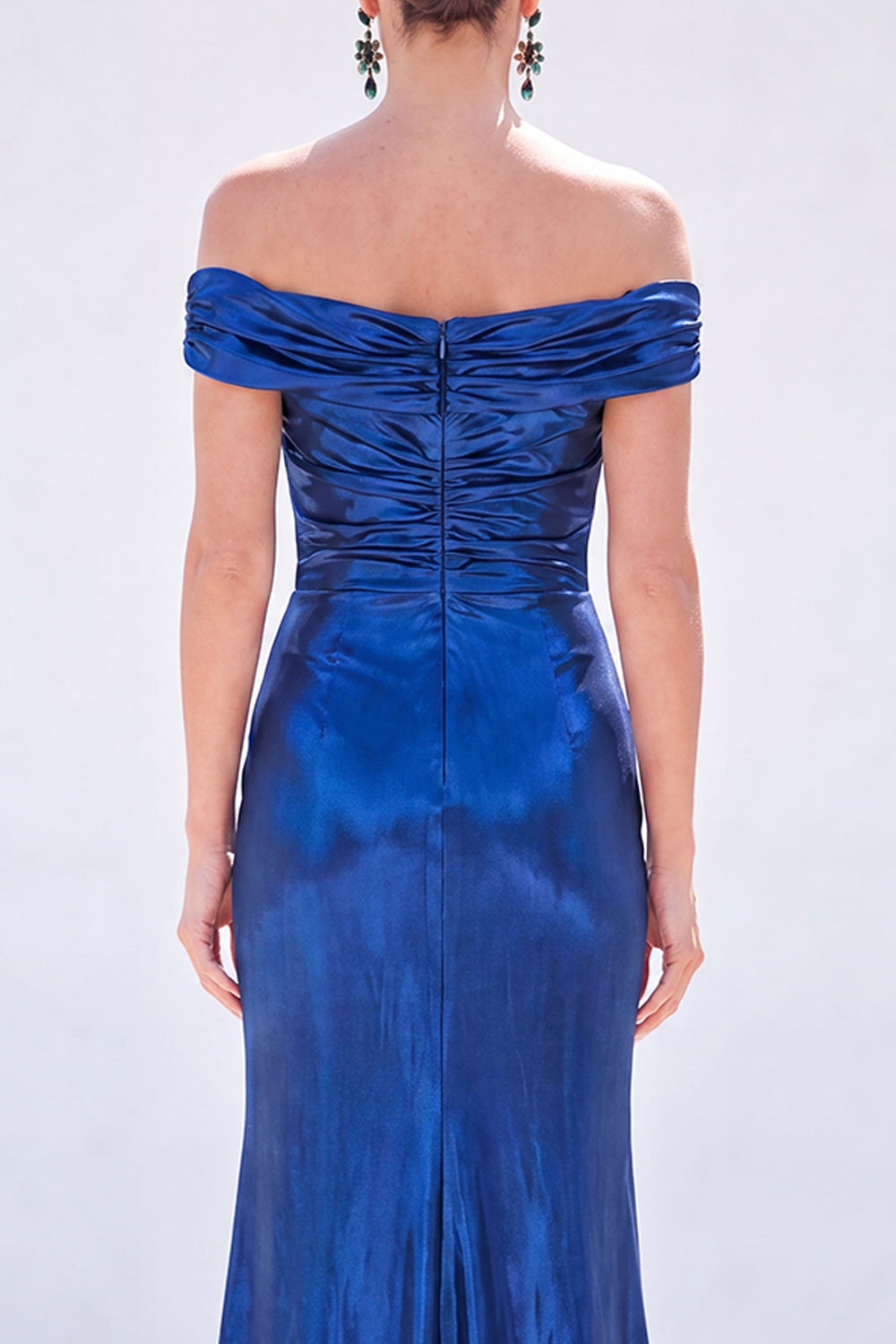 Golden Mermaid Metallic Long Ruched Mother of the Bride Dress with Slit